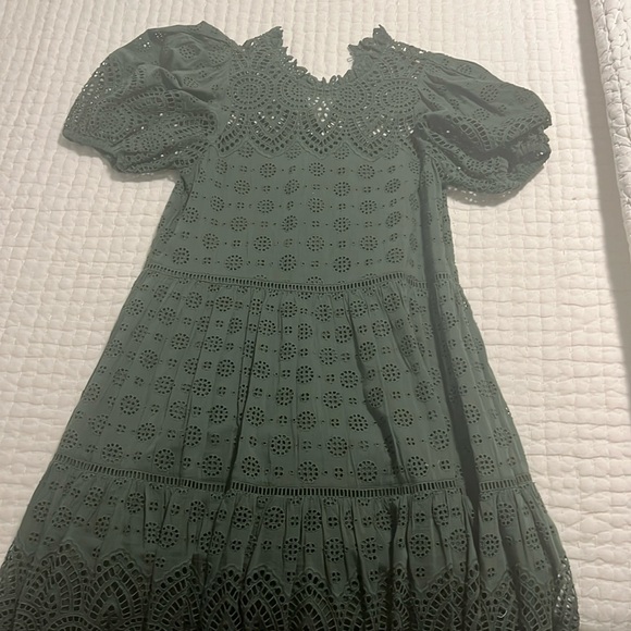 ULLA Johnson Army Green Simone Anglaise Lace Eyelet Dress - Picture 3 of 5